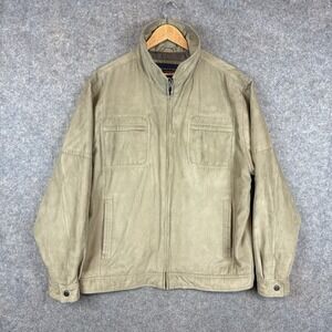 RoundTree & Yorke Faux Suede Jacket Mens Large Brown Full Zip Bomber Insulated